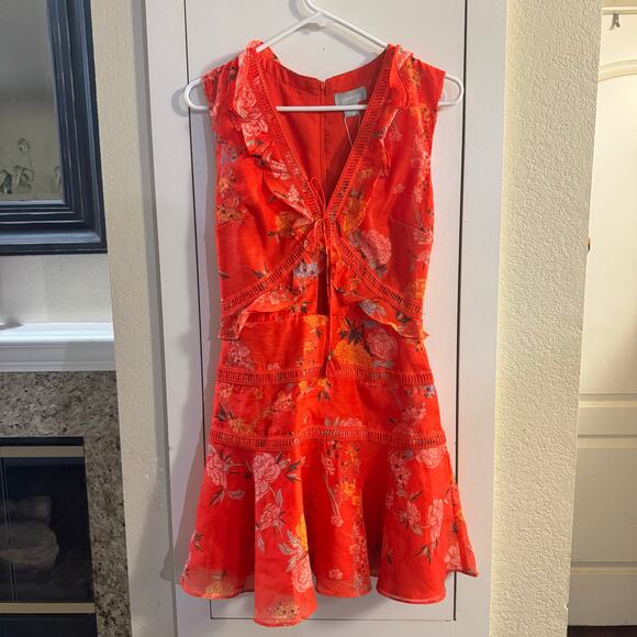 Finders Keepers Flicker Coral Red Floral Print Sleeveless Mini Dress Size Small - Picture 5 of 11